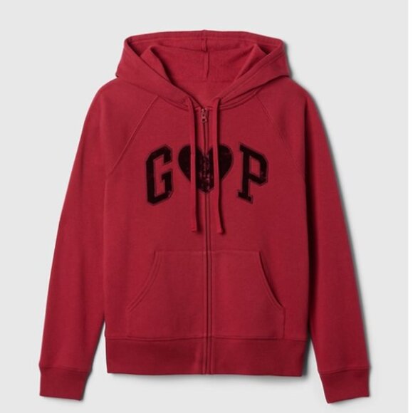 Gap Factory Logo Zip Valentine's Day Red Hoodie Sled Heart L - Picture 1 of 8